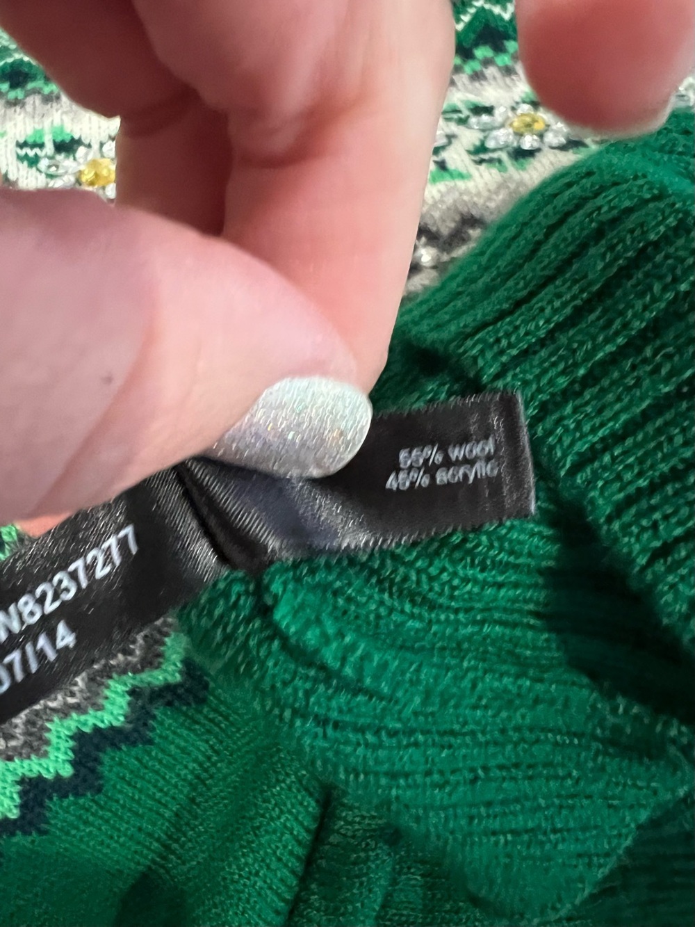 The Limited Green Fair Isle Crewneck Sweater with Rhinestone embellishments - Picture 10 of 10